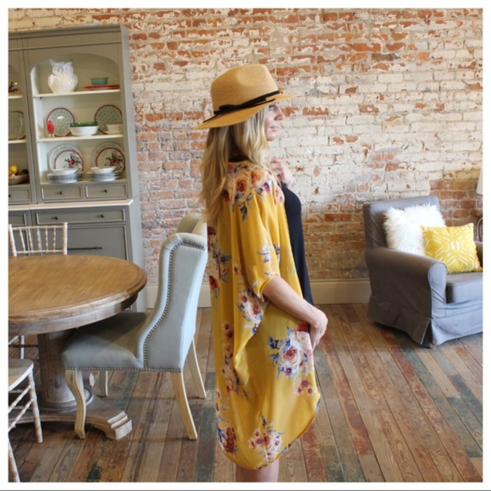 Yellow Floral Chiffon Kimono/Coverup - Picture 2 of 3